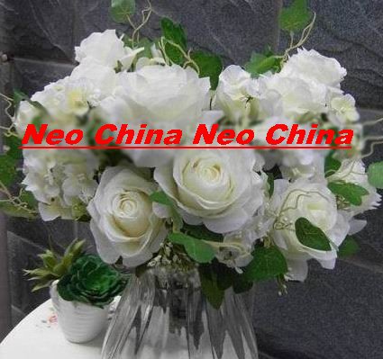 50 PCS,wedding bouquet,High simulation silk flower/artificial flower,6 rose 5 hydrangea per bunch