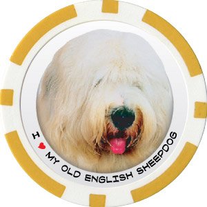 OLD ENGLISH SHEEPDOG DOG BREED Poker Chips (11.5g) Sold in Packs of 10