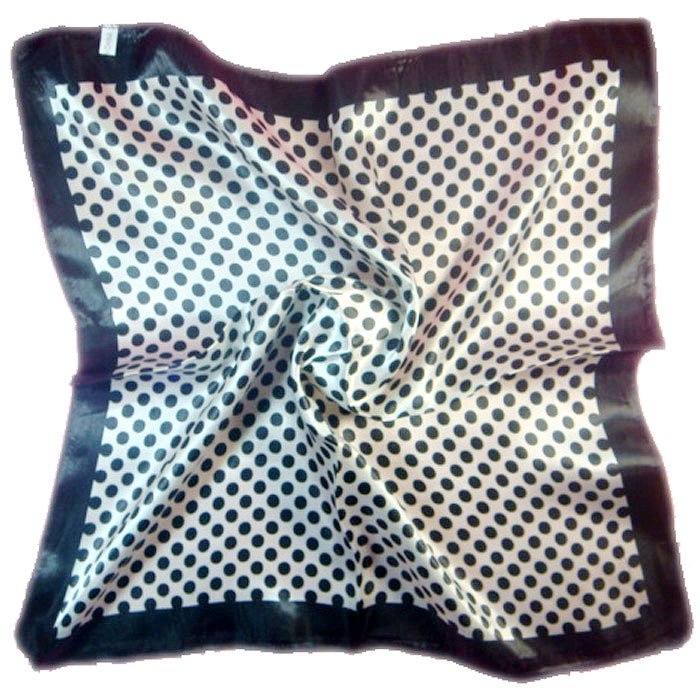(2S11-SS001-WHT & B LK) Small scarf/ Small Square Scarf/ Lady small scarf - White & Black Dots