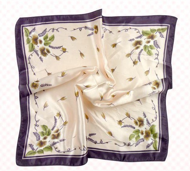 (2S11-SS001-WHT & PUL) Scarf/ Small Square Scarf/ Lady small scarf - White & Purple Pattern
