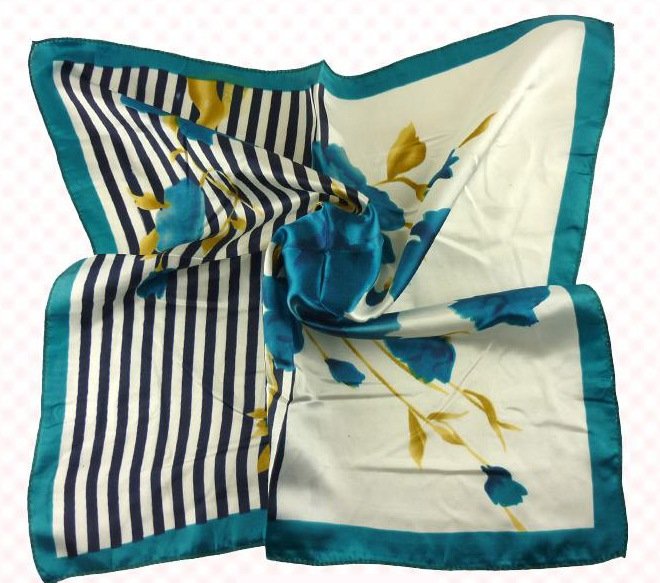(2S11-SS001-WHT & TQU) Scarf/ Small scarf/ Small Square Scarf/ Lady small scarf - White & Turquoise