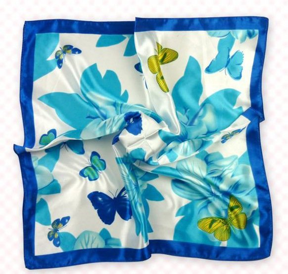 (2S11-SS001 - BLU & LBLU) Scarf/ Small Square Scarf/ Lady small scarf - Blue & Light Blue