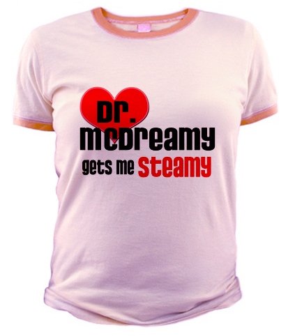 Grey's Anatomy-Dr. McDreamy Gets Me Steamy Jr. Ringer T-Shirt (Pink)