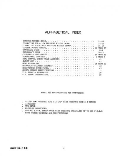 Quincy Model 325 Air Compressor Parts Manual