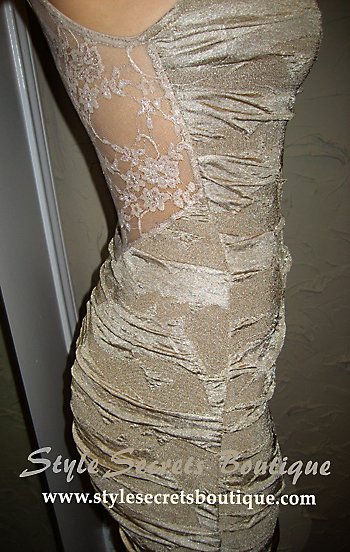 Size S: SEXY NUDE/BEIGE OPEN BACK SHEER VICTORIAN LACE BANDAGE COCKTAIL DRESS