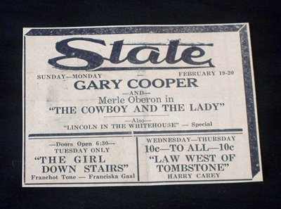 1939 Gary Cooper at the State Theater Worthington Times print ad