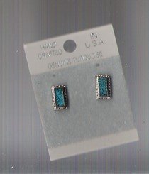 silver oblong genuine turquoise earrings