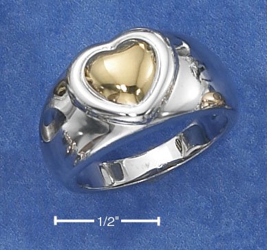 STERLING SILVER TWO-TONE HEART ON 11MM HIGH POLISH TAPERED BAND