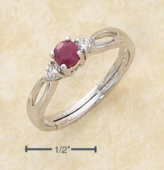 GENUINE RUBY 4MM ROUND W/ SIDE CZ'S MARQUISE CUTOUT BAND