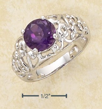 8MM ROUND AMETHYST STONE W/ OPEN SCROLL DOME BAND