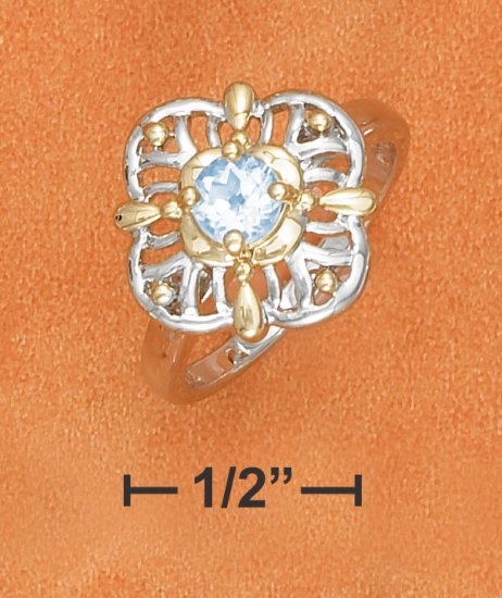 SILVER /GOLD 5MM ROUND BLUE TOPAZ FILIGREE RING