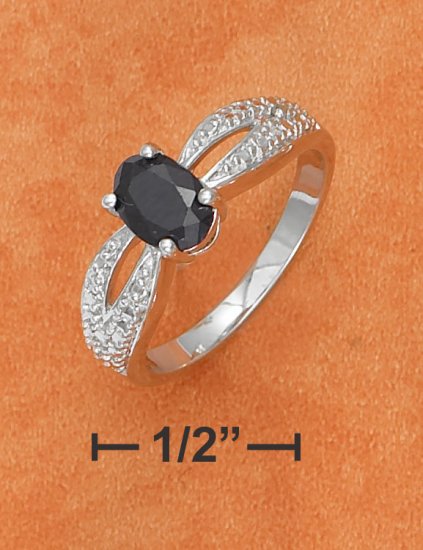 OVAL SAPPHIRE RING W/ ILLUSION SET & DIAMOND ACCENT