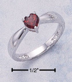 STERLING SILVER HEART SHAPED GENUINE GARNET RING