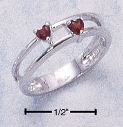 DOUBLE BAND RING W/ HEART SHAPED GENUINE GARNET