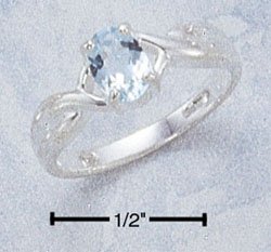 7X5MM OVAL BLUE TOPAZ RING W/ DOUBLE "X" BAND
