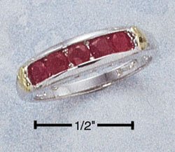 STERLING SILVER RING W/ CHANNEL SET GENUINE RUBY