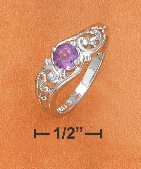 5MM ROUND AMETHYST OPEN SCROLLED WAVE RING