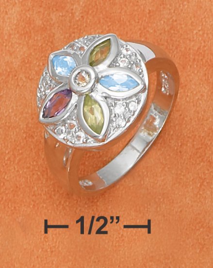 LARGE FLOWER W/ AMETHYST, PERIDOT, CITRINE RING