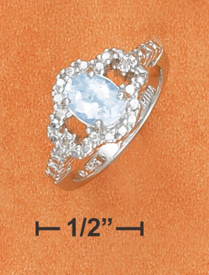 STERLING SILVER FANCY BLUE TOPAZ W/ CZ CHIPS RING