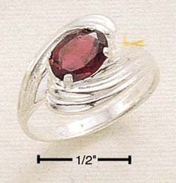 STERLING SILVER SIDE SWIRL OVAL GARNET RING