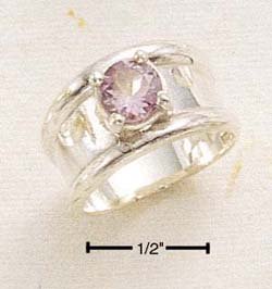 STERLING SILVER ROUND AMETHYST WITH HP WIDE BAND