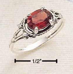 STERLING SILVER OVAL SIDE LYING GARNET RING