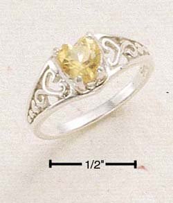 STERLING SILVER CITRINE HEART W/ FILIGREE BAND