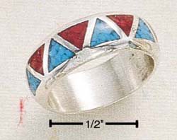 TURQUOISE AND CORAL INLAY WEDDING BAND
