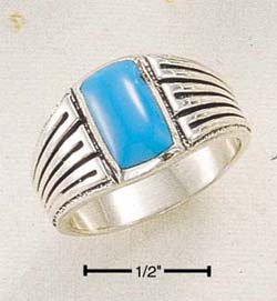 STERLING SILVER MEN'S RECTANGULAR TURQUOISE RING