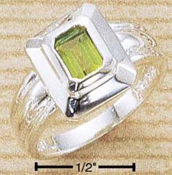 STERLING SILVER EMERALD CUT INSET 5x7MM PERIDOT RING