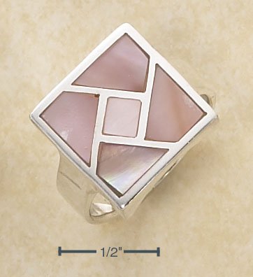 : STERLING SILVER SQUARE INLAYED PINK MOP MOSAIC RING