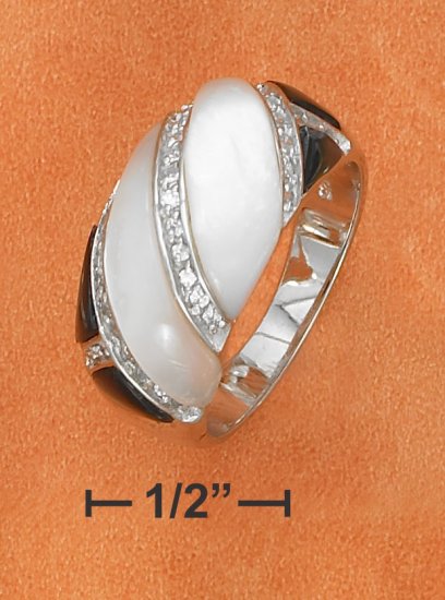 STERLING SILVER BLACK & WHITE MOP DOME RING