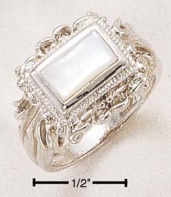 SILVER BEZEL SET EMERALD CUT MOTHER OF PEARL RING