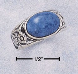 STERLING SILVER LADIES SIDE OVAL DENIM LAPIS RING