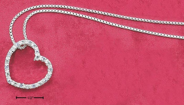 SMALL OPEN HEART PALE BLUE GLASS SLIDER ON 16" BOX CHAIN NECKLACE