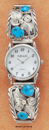 STERLING SILVER MENS TURQUOISE NUGGET WATCH