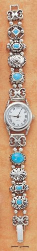7" WOMEN'S WATCH W/VARIOUS SHAPES & TURQUOISE & SS SLIDERS