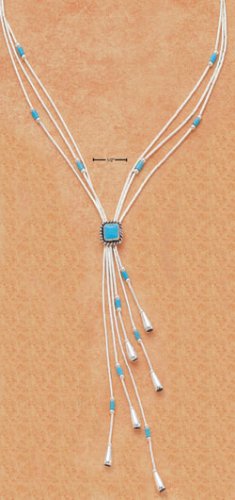 STERLING SILVER 16" NECKLACE W/ TURQUOISE DIAMOND & TASSLE