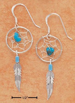 STERLING SILVER SMALL TURQUOISE DREAMCATCHER EARRINGS
