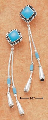 TURQUOISE DIAMONDS W/ LIQUID SILVER TASSLE EARRINGS