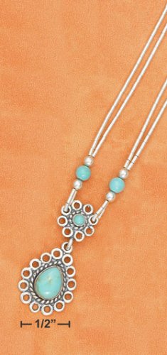 16"-20" ADJ 2 STRAND W/ TURQUOISE DANGLE PENDANT NECKLACE