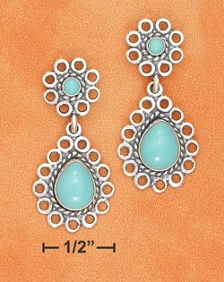 TURQUOISE POST & TEAR DROP TURQUOISE DANGLE EARRINGS