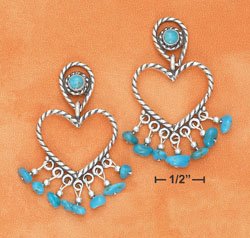 STERLING SILVER TURQUOISE HEART EARRINGS