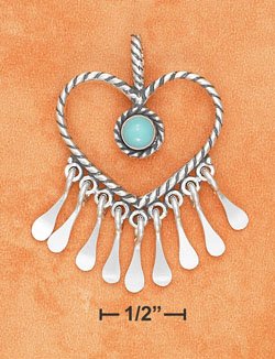 STERLING SILVER TWISTED WIRE HEART TURQUOISE NECKLACE