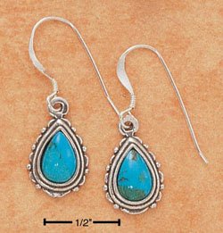 SILVER TURQUOISE TEARDROP FRENCH WIRE EARRINGS