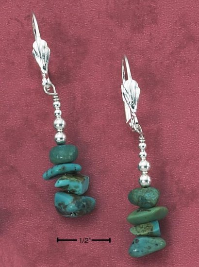 SILVER TURQUOISE NUGGET STACK LEVERBACK EARRINGS
