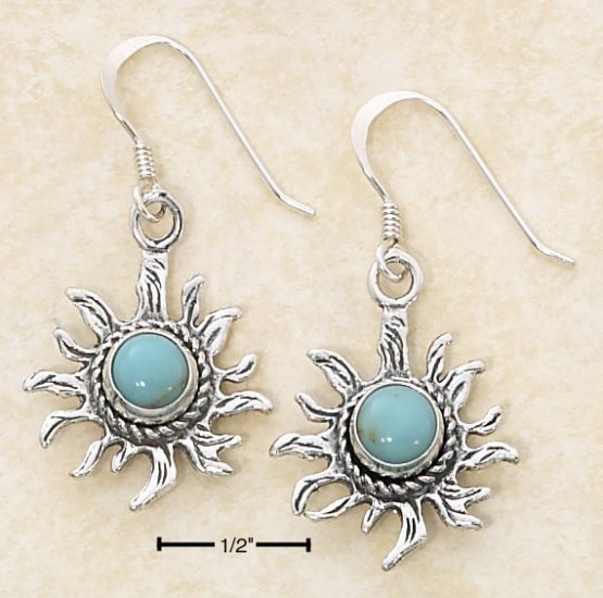 SILVER ROUND TURQUOISE SUNFACE DANGLE FW EARRINGS