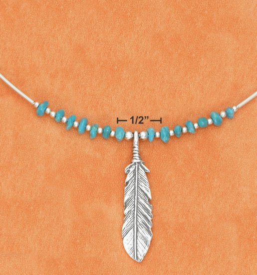 COIL NECKLACE W/ TURQUOISE NUGGETS & FEATHER