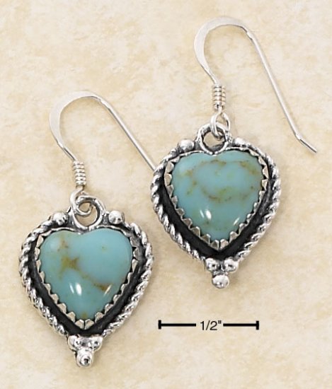 TURQUOISE HEART W/ ROPED BORDER FW EARRINGS