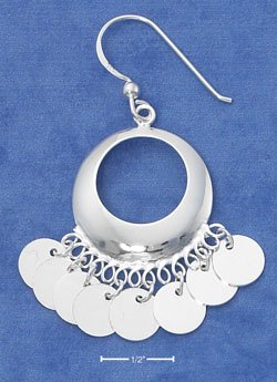STERLING SILVER OPEN CIRCLE EARRINGS W/ RND FRINGE DANGLES